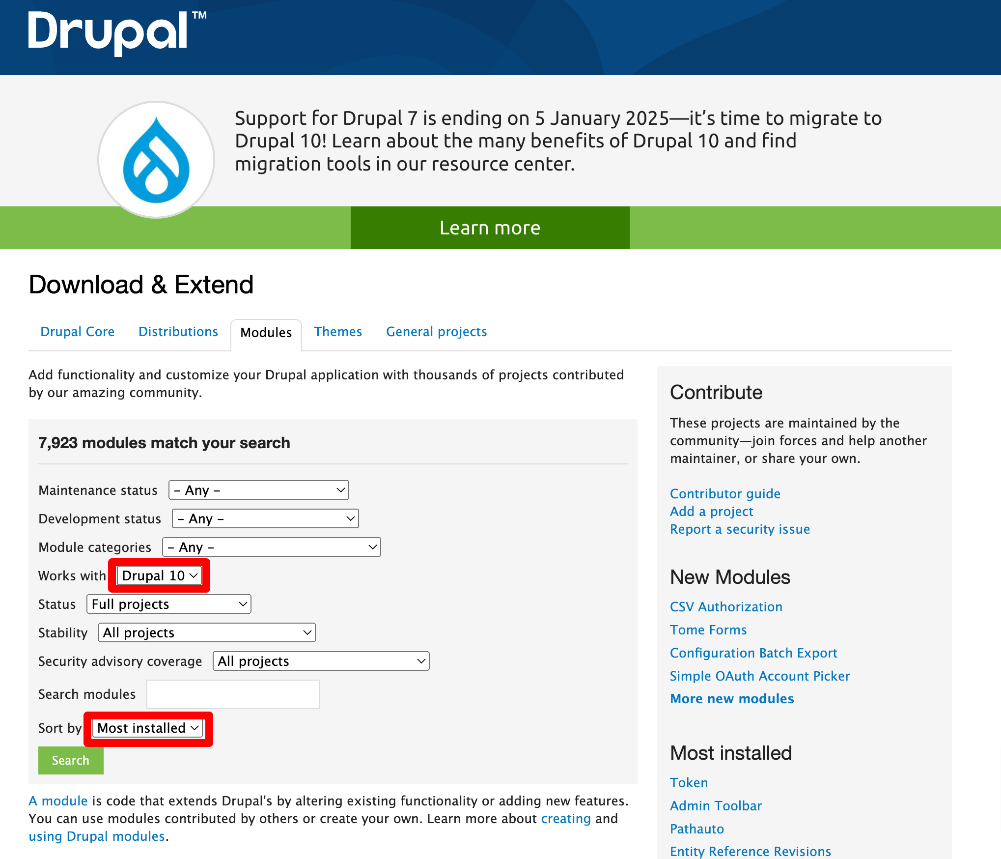 Drupal 10 10 most installed modules | 萩原高行