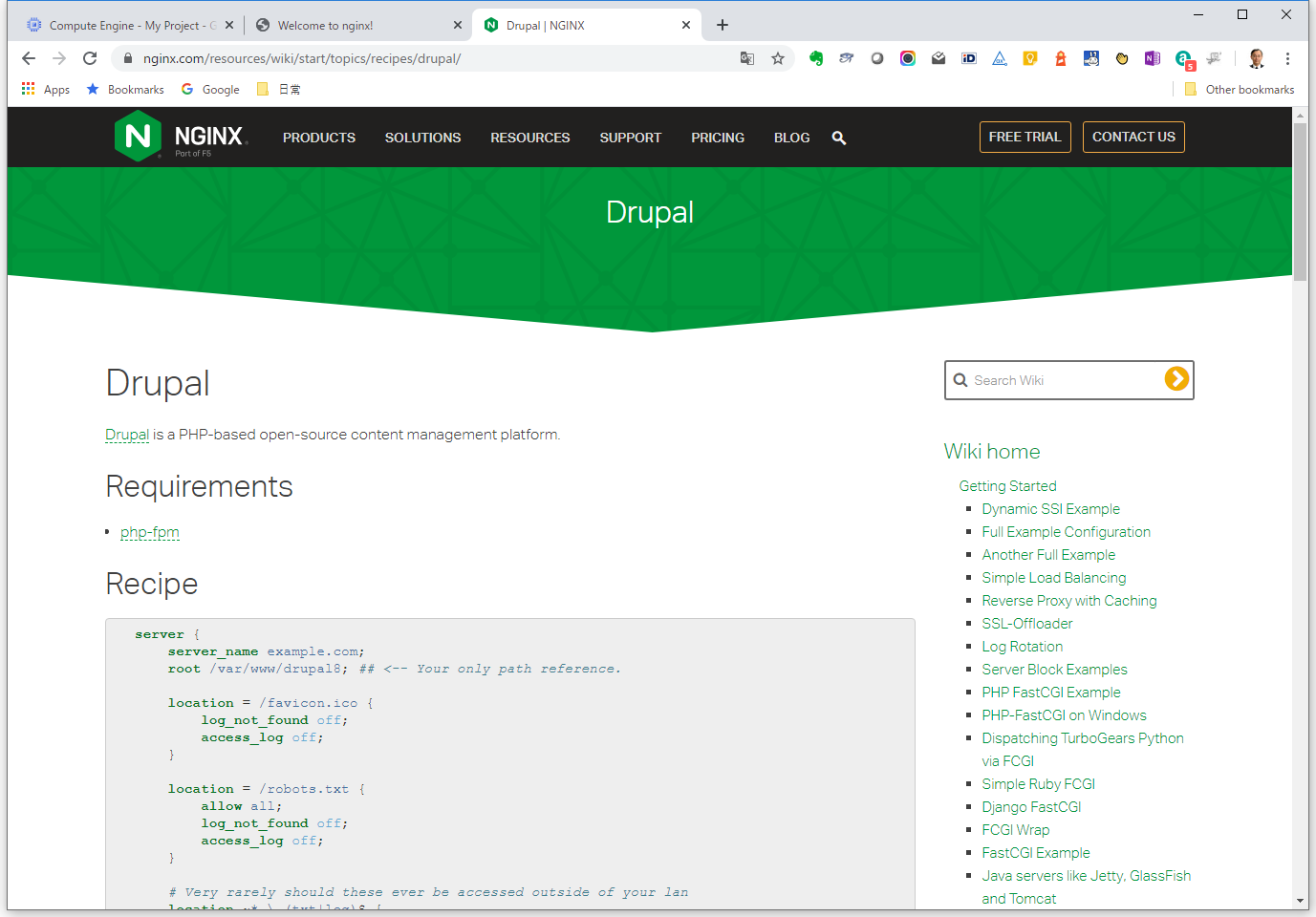Drupal用のnginxの設定情報