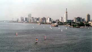 Lagos Island and part of Lagos Harbour, taken from close to Victoria Island, looking north-west (NB this is not Ikoyi Bay as wrongly labelled elsewhere)